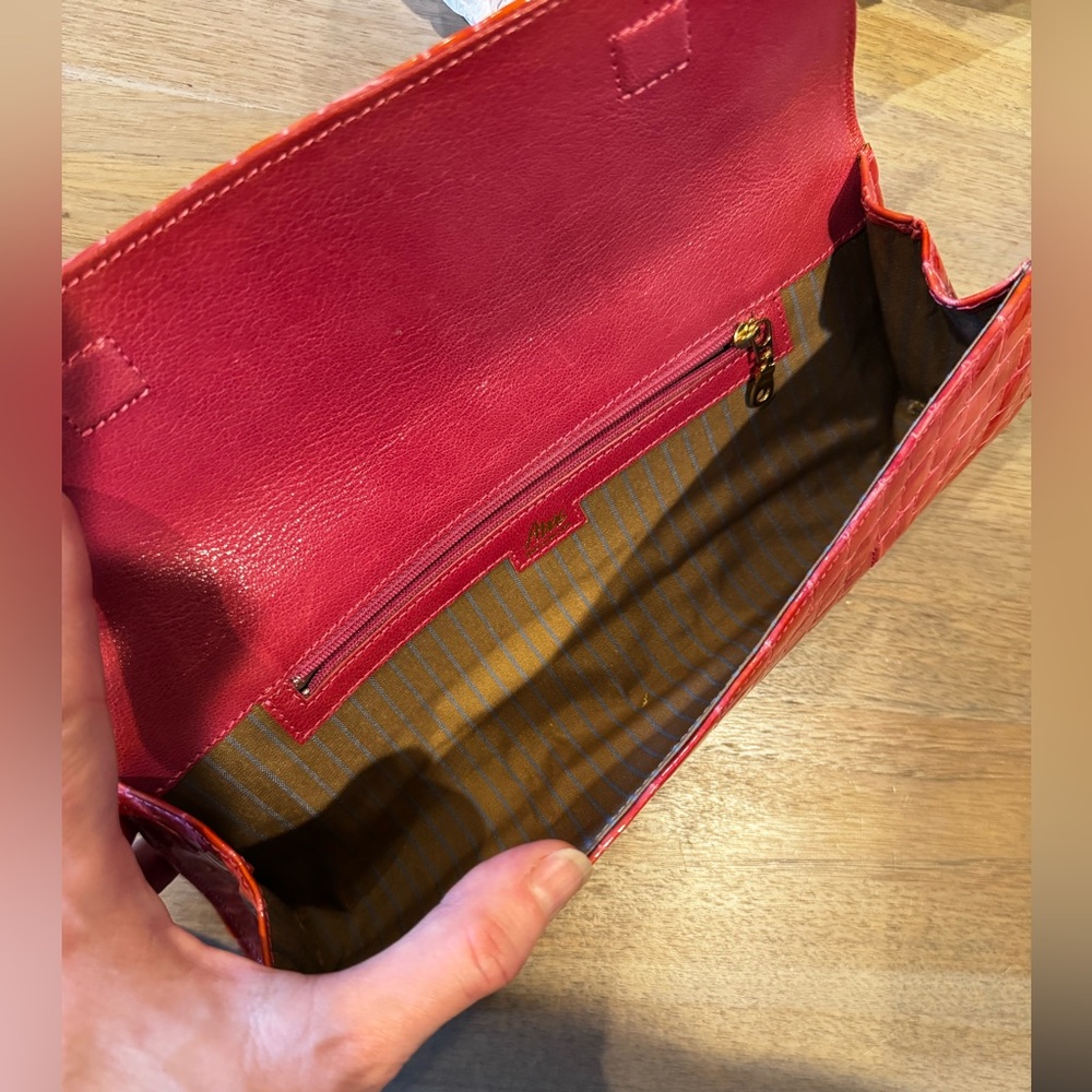 ABAS Red/Orange Croc-Embossed Patent Leather Envelope Clutch | Magnetic Closure - Picture 6 of 6